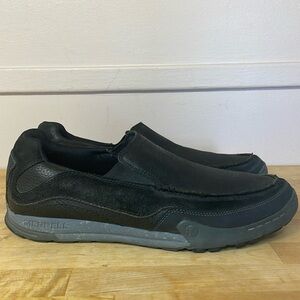 Merrell Mountain Moc Men’s Black&Gray Leather Slip On Casual Dress Shoes Size 12
